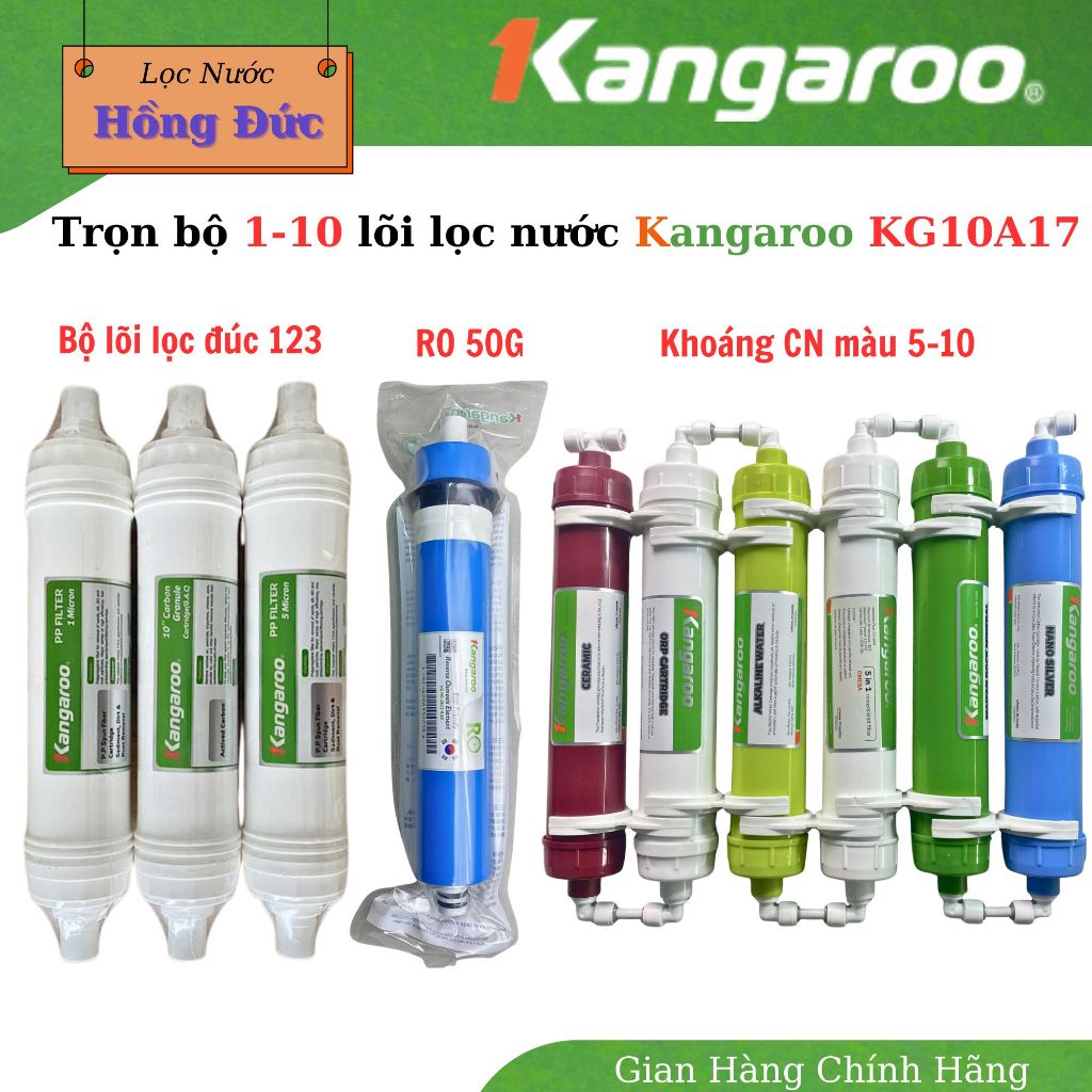 Trọn bộ Lõi Lọc Nước 1-10 Chính Hãng Kangaroo KG10A17 (123 + RO 50G + Khoáng Chức Năng)