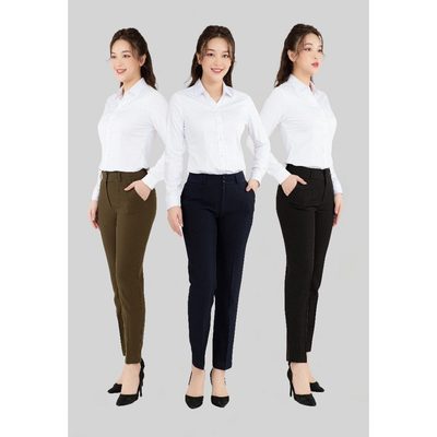 Bộ quần tây nữ dáng 9 tấc form nhỏ nhiều màu Thái Hòa cạp trung vải trơn 2 cúc ống đứng R02, R03, R04