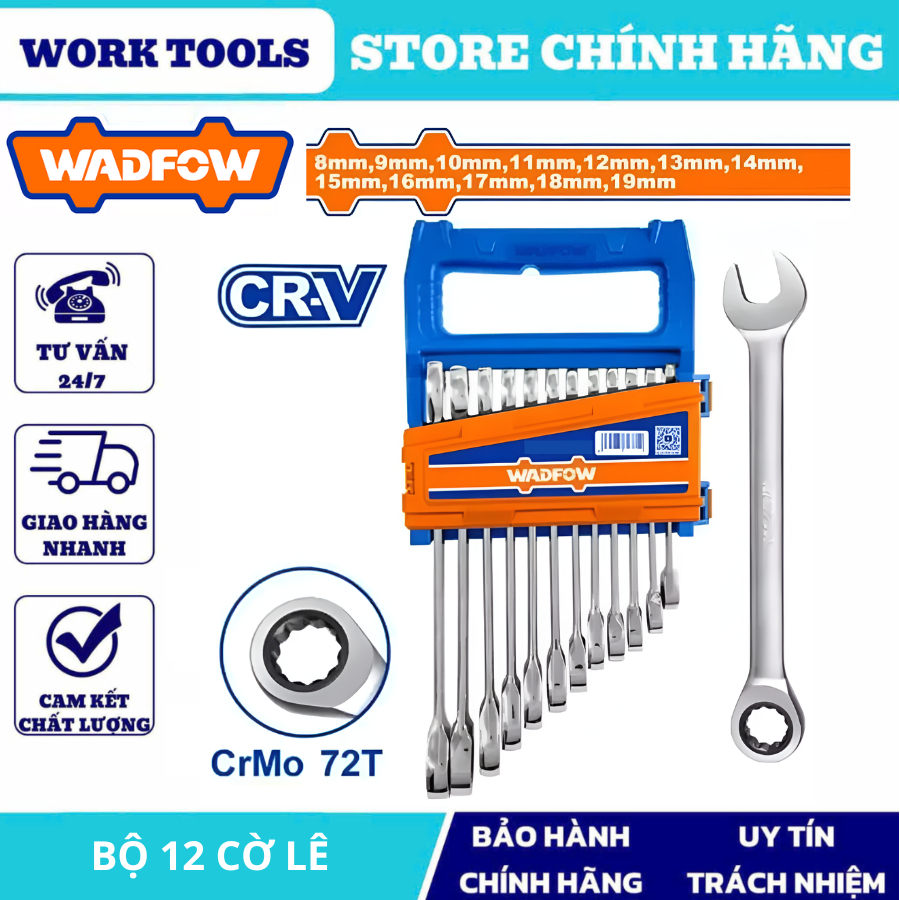 ĐỒ NGHỀ WADFOW Bộ 12 cờ lê miệng vòng 2 chiều WSP4212