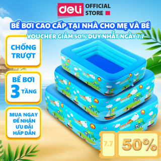[DEAL SỐC ] Bể Bơi Phao Cho Bé Deli 3 Tầng Thành Cao, Hồ Bơi Trẻ Em Gấp Gọn, Nhựa PVC An Toàn, Đáy Chống Trượt, Nhiều Kí