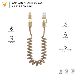 Cáp Sạc Lò Xo 4 Chức Năng PREMIUM ViGear – Tiện Ích 2m cho Điện Thoại