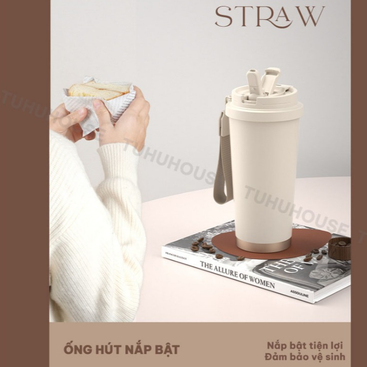 Ly giữ nhiệt khắc tên COFFEE 530ml, ly giữ nhiệt inox 316 kiểu dáng hiện đại có dây xách - TUHUHOUSE | BigBuy360 - bigbuy360.vn