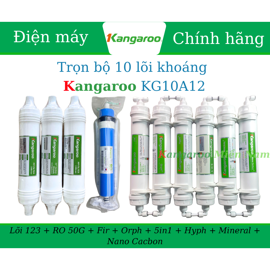Trọn bộ 10 lõi lọc nước Hydrogen Kangaroo dành cho máy lọc nước Kangaroo KG10A12