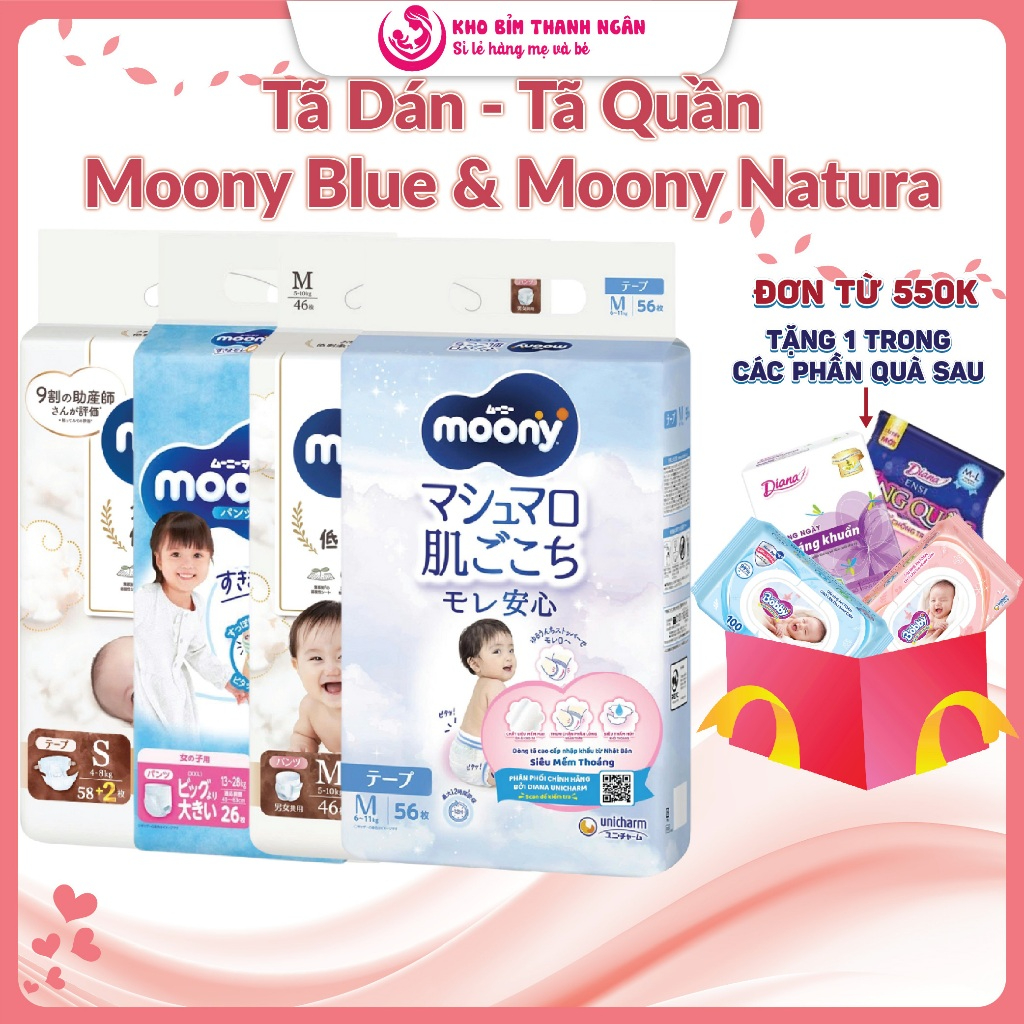 Bỉm Tã Dán / Quần Moony Trắng Natura - Moony Xanh Blue Cho Bé Trai Và Bé Gái Đủ Size - Kho Bỉm Thanh