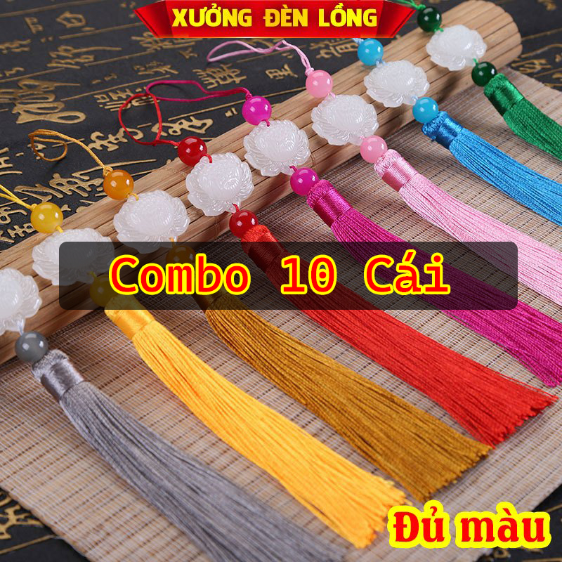 Sỉ 10 Dây Tua Rua Hoa Sen hai mặt ngọc bội trắng treo trang trí, tua rua cổ trang tam sinh tam thế