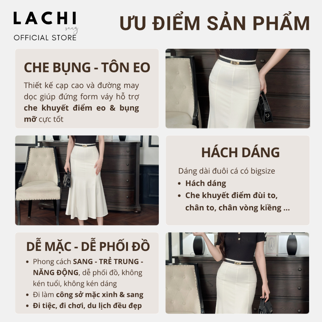 Chân váy đuôi cá dáng dài công sở LACHI ôm body cạp cao hách dáng xẻ tà sau cao cấp bigsize LC-CV48 | BigBuy360 - bigbuy360.vn