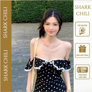 Đầm Maxi Cánh Tiên Viền Bèo Ren Chấm Bi Nữ Đen Trắng Dáng Dài Sang Chảnh Đi Chơi Biển Tôn Dáng S89