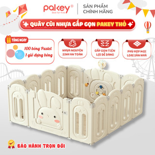Quây Cũi Nhựa Gấp Gọn Pakey Thỏ Trắng Cao cấp Tặng 100 BÓNG - 1 GIỎ ĐỰNG BÓNG, Quây Cũi Gấp Gọn Cho Bé