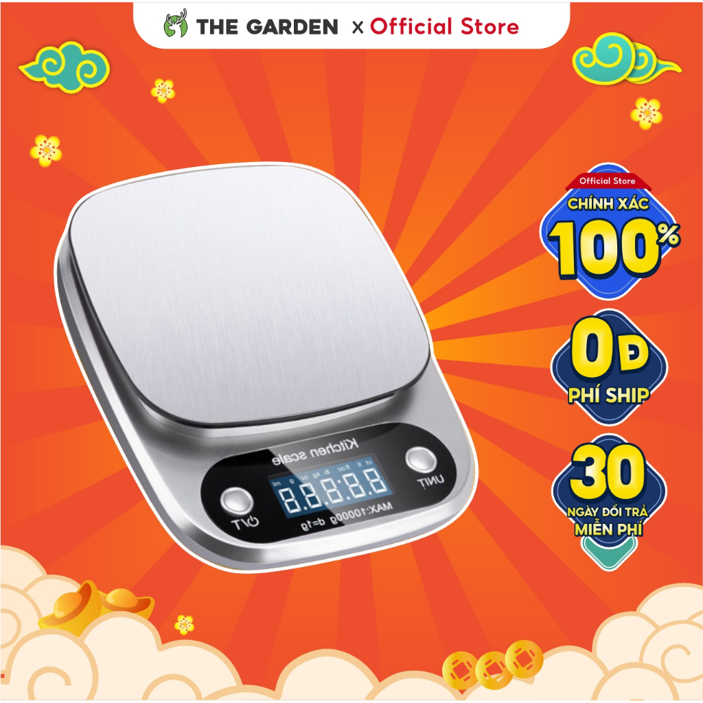 Cân tiểu ly điện tử nhà bếp THE GARDEN TG-07 CH305, B05, TIMER, SF400 định lượng 1g - 5kg tặng kèm 2 viên