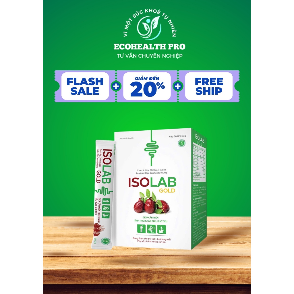 Isolab Gold- VSHINE- Hỗ trợ nhuận tràng giúp cải thiện tình trạng táo bón (HỘP 30 GÓI)