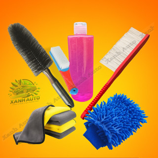 Combo 6 Dụng Cụ Rửa Xe Ô Tô Xe Máy Tại Nhà -Khăn Lau, Găng Tay, Bàn Chải, Nước Rửa Xe Bọt Tuyết