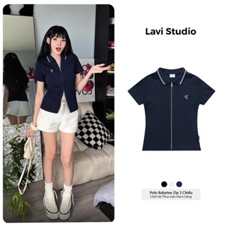 Áo Polo Baby Tee Gân Local Brand Lavi Studio / Zip 2 Chiều Logo Thêu Đứng Form Hách Dáng Ôm Body