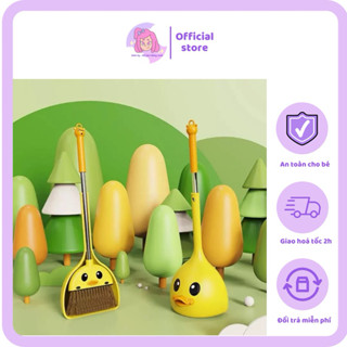 Bộ Chổi Quét Nhà Kèm Hót Rác Vịt Vàng Bộ Lau Nhà Voi Hồng Cho Bé Dễ Dàng Tháo Lắp Cất Gọn Gàng
