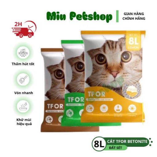 [COMBO 3 TÚI] Cát vệ sinh cho mèo TFOR bentonite 8L, Cát vệ sinh cho mèo khử mùi, vón cục túi 8L