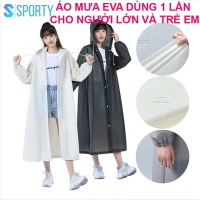 Áo mưa EVA dùng 1 lần siêu nhẹ, bản khoá bấm tiện lợi, chống thấm nước cho người lớn và trẻ em