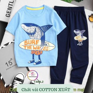 13 đến 40kg - Đồ bộ bé trai tay ngắn quần dài thun cotton xuất mát mùa hè T309