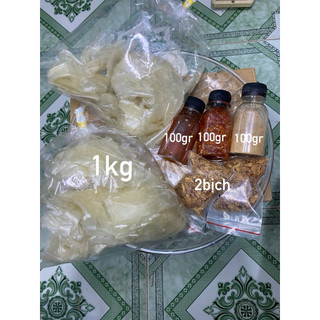  Combo 1kg Bánh Tráng Dẽo rìa ủ bơ  100gr muối sặc  100gr ớt rim mật ong  100gr sốt tắc 