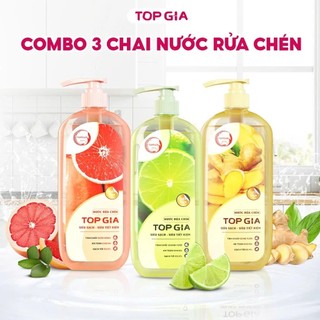 Nước rửa chén bát Topgia combo 3 chai 1kg siêu sạch siêu tiết kiệm an toàn cho da tay 