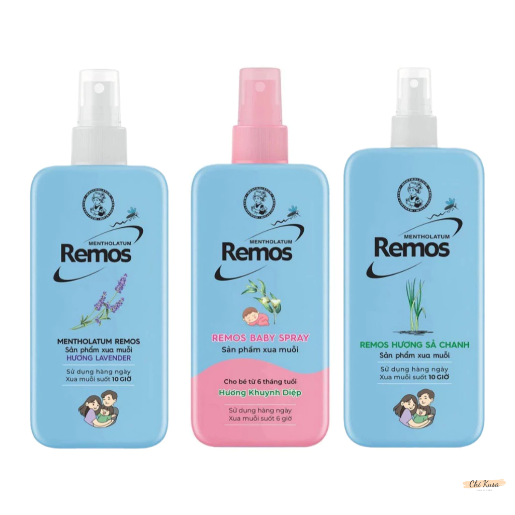 Xịt Chống Muỗi Chính Hãng Việt Nam Remos - Cùng Hương Khuynh Diệp - Chanh Sả - Lavender 70ml & 150ml