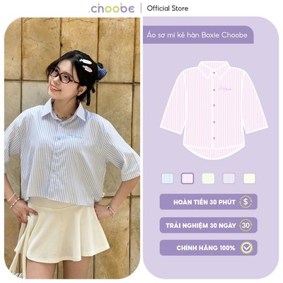 Áo sơ mi boxy nữ Boxie Choobe tay ngắn kẻ sọc form suông rộng unisex nam nữ Oxford trẻ trung ASM16