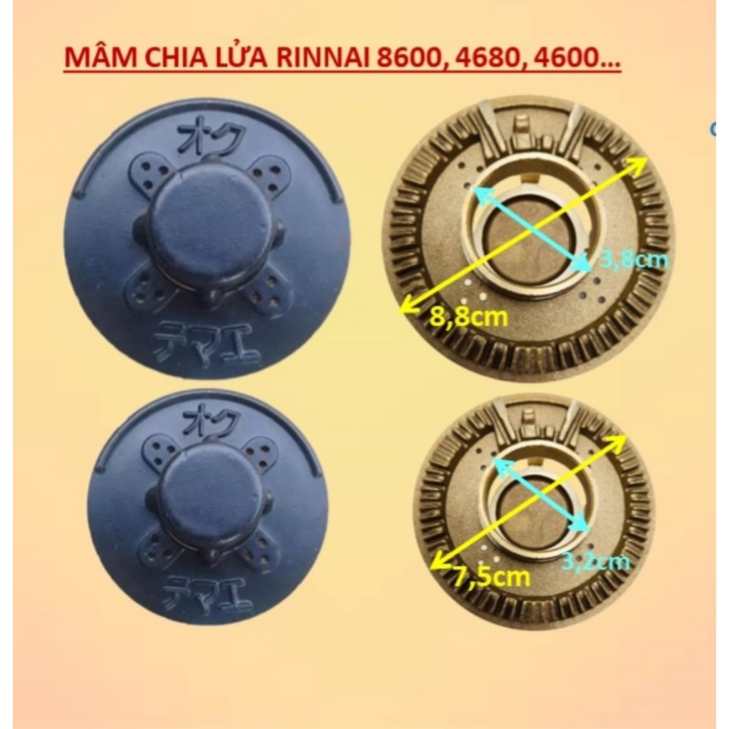 Combo 2 Mâm sen chia lửa bếp ga Rinnai RV4600(GT), RV4600(GL), RV4600(GL-T), RV4600 2A, RV4680(G), R