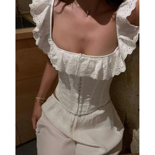 Áo corset ren thô viền bèo cài trước m331