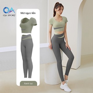 Bộ Quần Áo Tập Gym Yoga Pilate Nữ QA SPORT Áo Ngắn Tay Vải Co Giãn 4 Chiều Có Đệm Ngực Liền - QA28