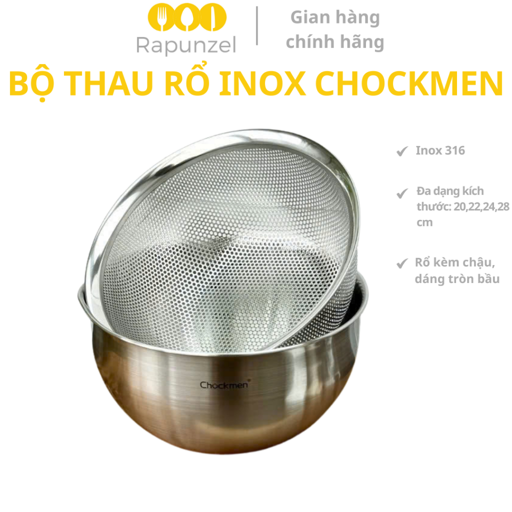 Chậu rổ inox 316,chậu rổ inox lưới, thau rổ inox 316,chậu rổ inox, chậu rổ CHOCKMEN, rổ inox combo