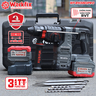   CHÍNH HÃNG  Máy Khoan Đục Bê Tông Pin WORKFIX WF-RH3003PRO,Anti-kickback,Lực Đập 3J,Giảm Rung RVT 
