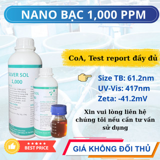 Dung dịch Nano bạc 1000ppm 1Lít, Ứng dụng trong sát khuẩn, khử khuẩn, khử mùi, môi trường
