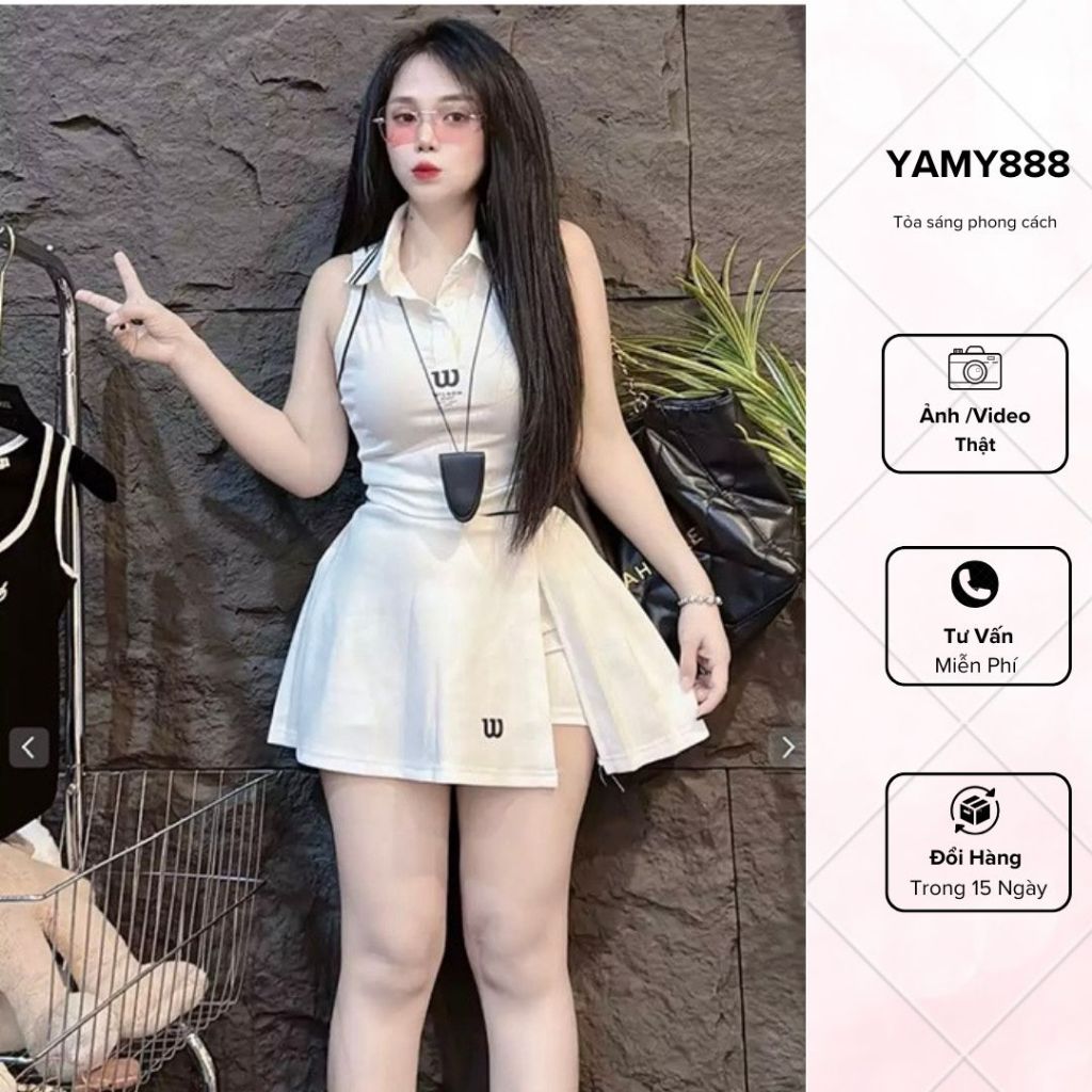 Set Thể Thao Áo Sát Nách Mix Chân Váy Chữ A Ngắn Năng Động Sb6447 - Yamy888