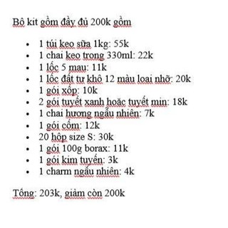 Combo nguyen liệu làm slime đầy đủ 200k
