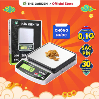 Cân tiểu ly điện tử chống nước nhà bếp mini THE GARDEN TG-07 0.1g - 3kg, màn hình LCD có đèn LED kèm 2 viên p.in