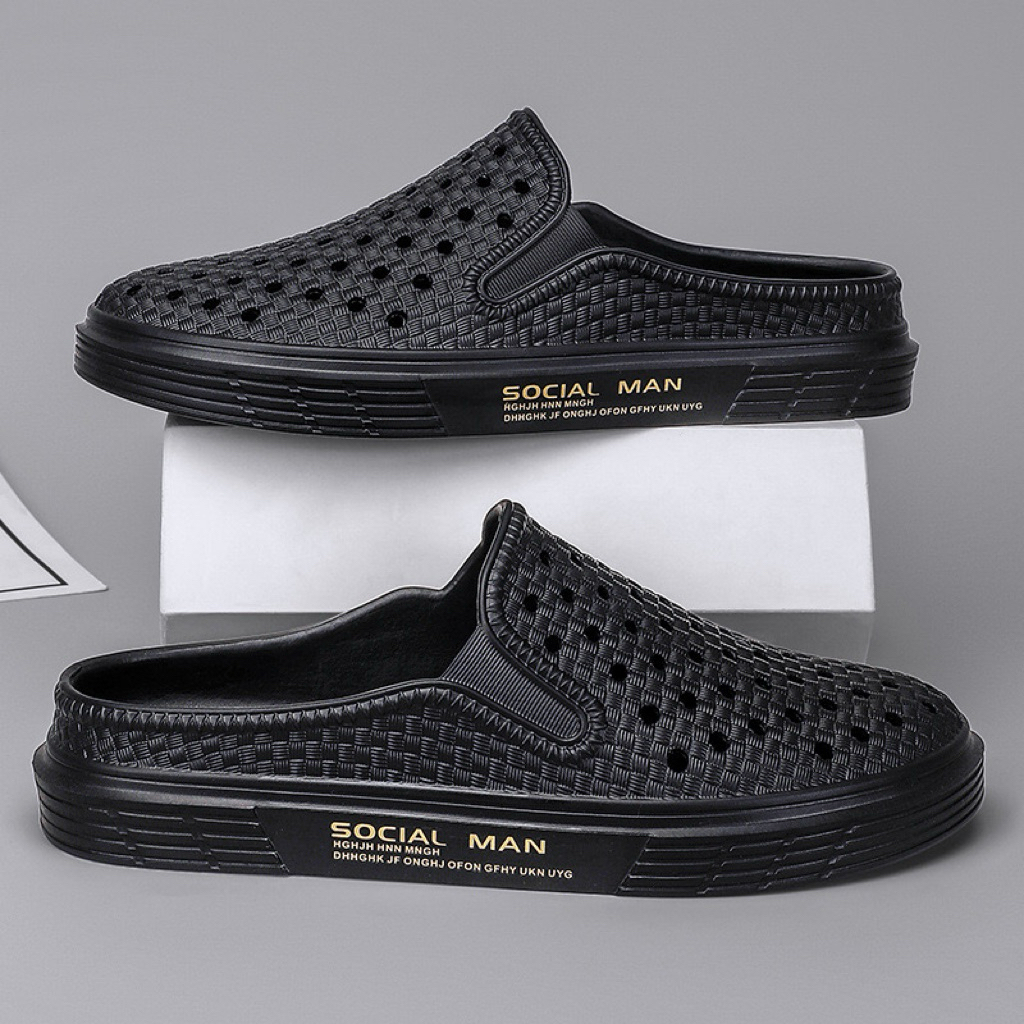 Giày nam mùa hè công sở trang trọng kiểu Anh giản dị đa năng màu đen chất liệu EVA giày mũi tròn hợp thời trang 660-3