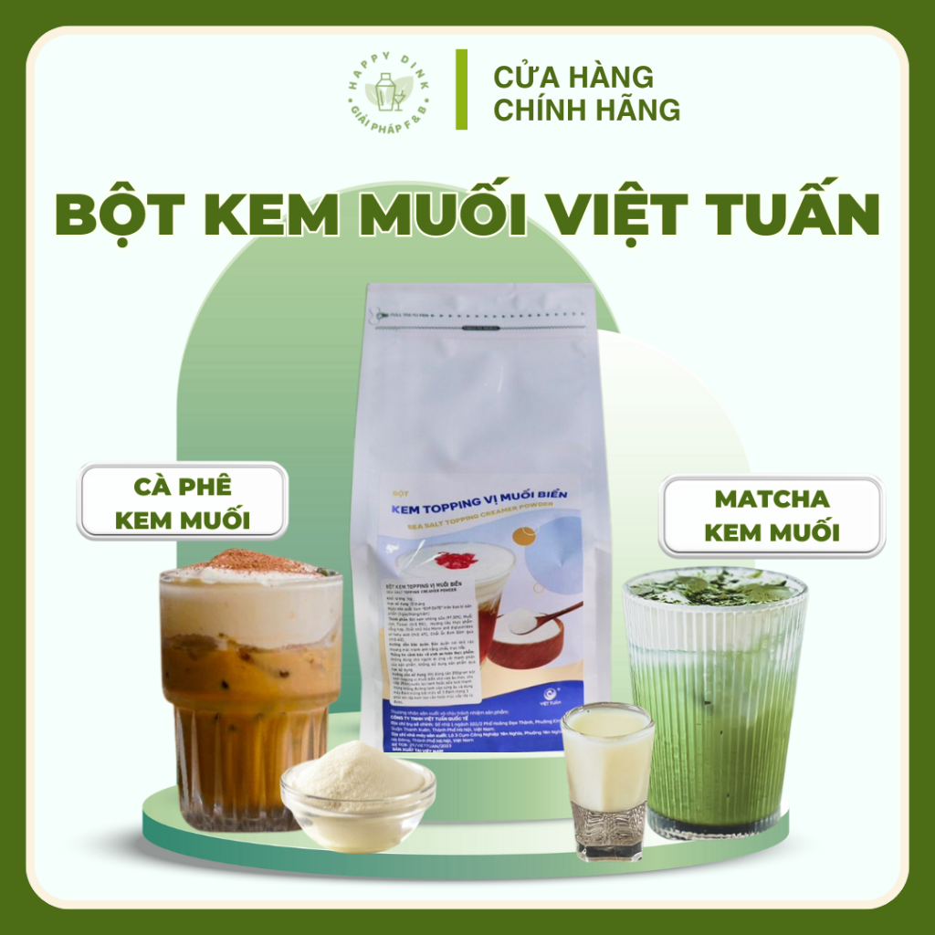 Bột làm kem muối, bột kem topping vị muối biển VIỆT TUẤN thơm ngon, sánh mịn làm cafe muối, matcha k
