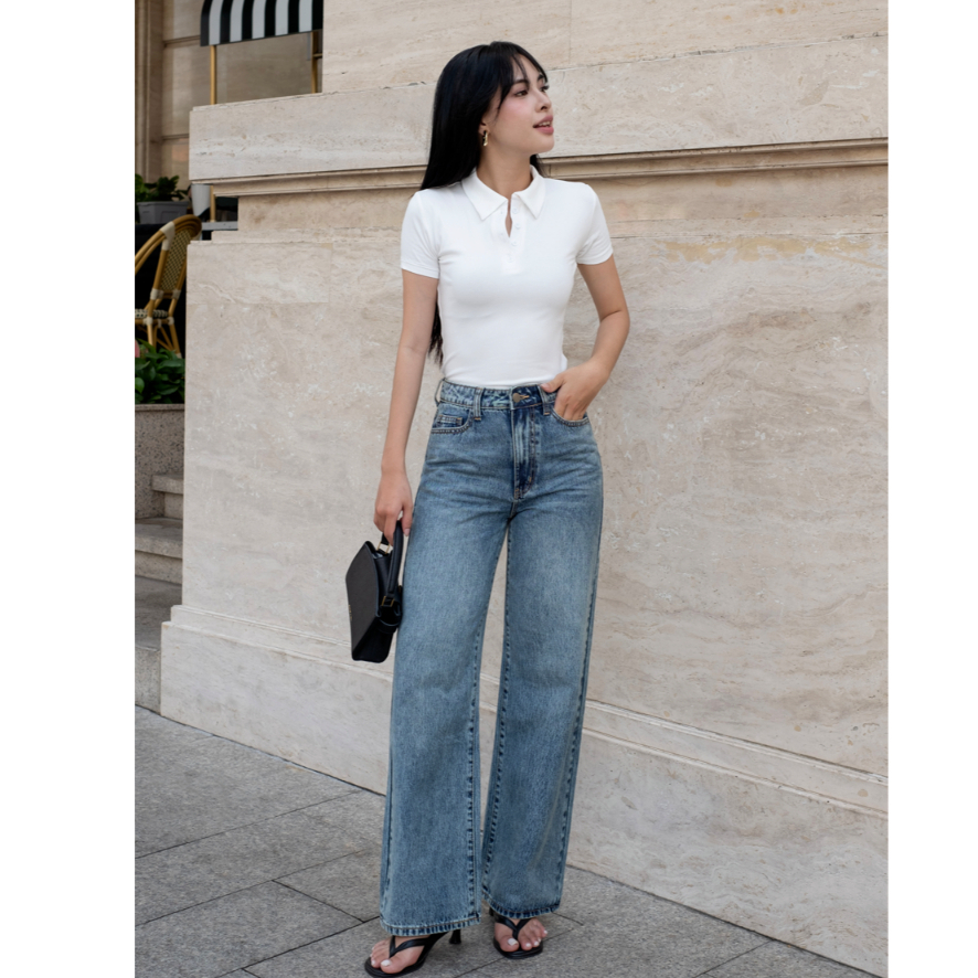 HASHTAGEM - Quần Mirage Blue Wide-leg Jeans WLJ.9 Ống Rộng, Lưng Cao, Màu Xanh Wash Huyền Ảo