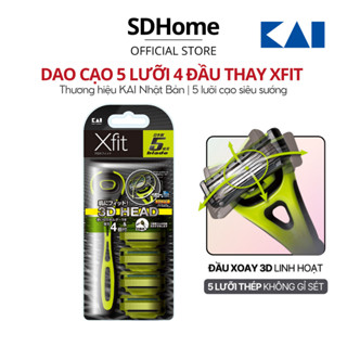 [CHÍNH HÃNG] Dao cạo râu 5 lưỡi cao cấp XFIT Hộp dài | 4 đầu thay thế | KAI Nhật bản