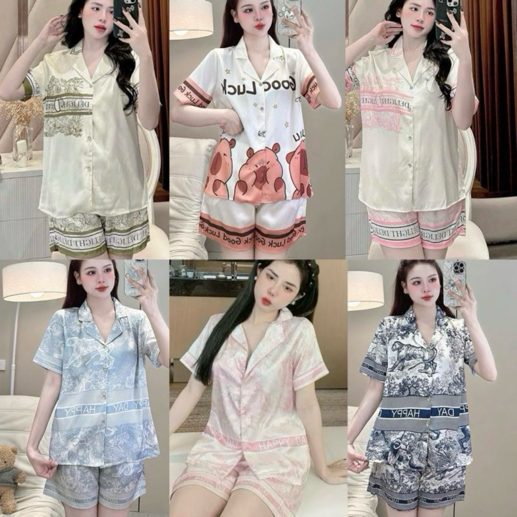 [TỔNG HỢP MẪU] Bộ Đồ Ngủ Nữ JUSOKA Pijama Đùi Lụa Gấm Xước Ánh Kim IN FULL 3D Họa Tiết Sang Chảnh, Thoải Mái