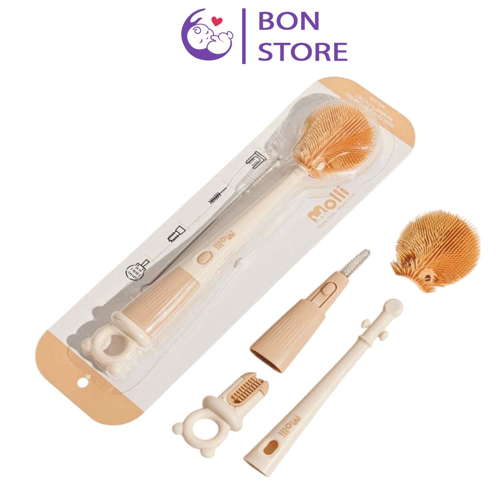 Bộ Cọ Rửa Bình Sữa Silicon 4 Chi Tiết Molli , Thiết Kế Mới Nhỏ Gọn , Tiện Dụng MOLLI