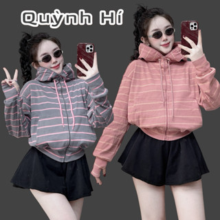 Quỳnh Hí | Áo Khoác Thun Gân Sọc Dệt Dày, May Canh Sọc chuẩn, Đi Nắng Bền, Form Xinh Tôn Dáng, 6 Túi, Nón To