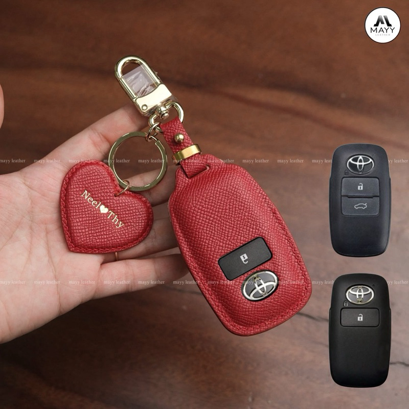 Bao da chìa khoá Toyota Yaris Cross, Toyota Raize, Toyota Avanza, Toyota Wigo G - màu Đỏ kèm trái ti