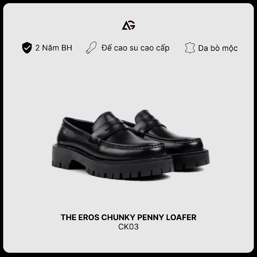Giày Loafer Nam Da Bò Nhập Khẩu Đế Cao 4cm The Eros Chunky Penny Loafer CK03 August Bảo Hành 12 Thán