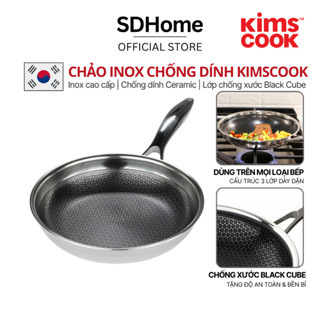 [CHÍNH HÃNG] Chảo inox chiên rán 3 lớp đáy từ chống dính vân tổ ong Blackcube Kims Cook Hàn Quốc