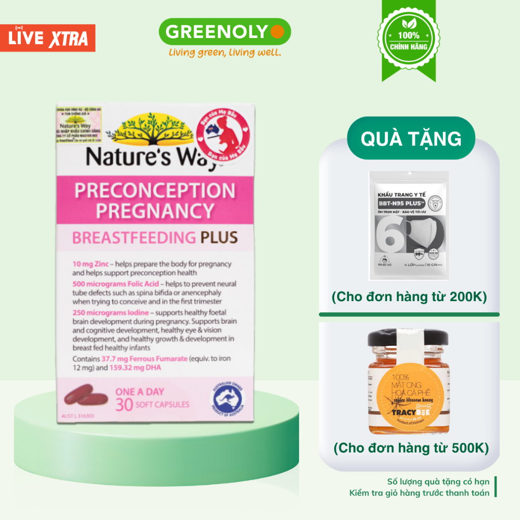 Viên Uống Bổ Sung Vitamin Tổng Hợp Cho Bà Bầu Nature's Way Preconception Pregnancy Breastfeeding Plu