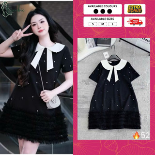 Váy bầu babydoll dự tiệc , đầm bầu thiết kế cổ bèo mix nơ đính đá phối đuôi ren tầng nổi cách điệu tiểu thư hot hit