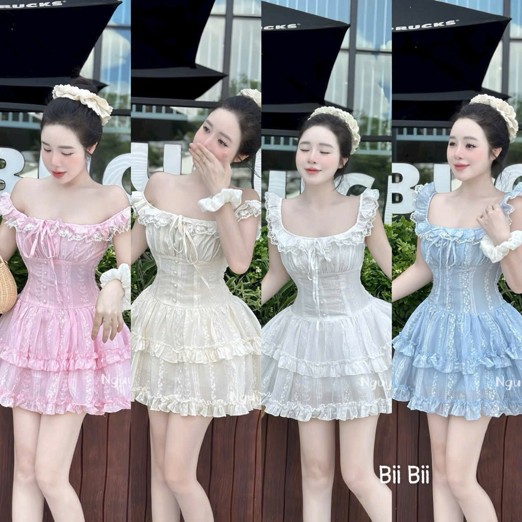 Váy Trễ Vai Bèo Tầng Dáng Ngắn Mã HT2