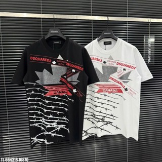 Áo phông nam boy phố Dsquared2 canda in nhũ kim tuyến, áo Dsquared2 dải logo 2 màu đen trắng hot 98.
