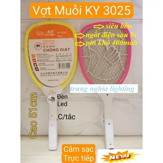  VỢT MUỖI KEYANG KY3025 MẶT LƯỚI CHỐNG GIẬT ĐÈN LED PIN KHOẺ 