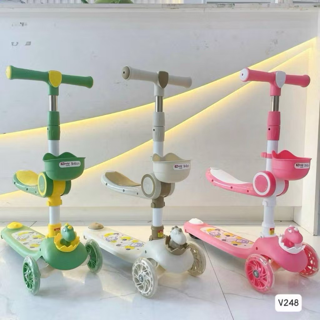  Xe chòi chân cho bé Xe trượt scooter cho trẻ em có đèn và nhạc ghế ngồi 2in1 có giỏ đồ mẫu mới 
