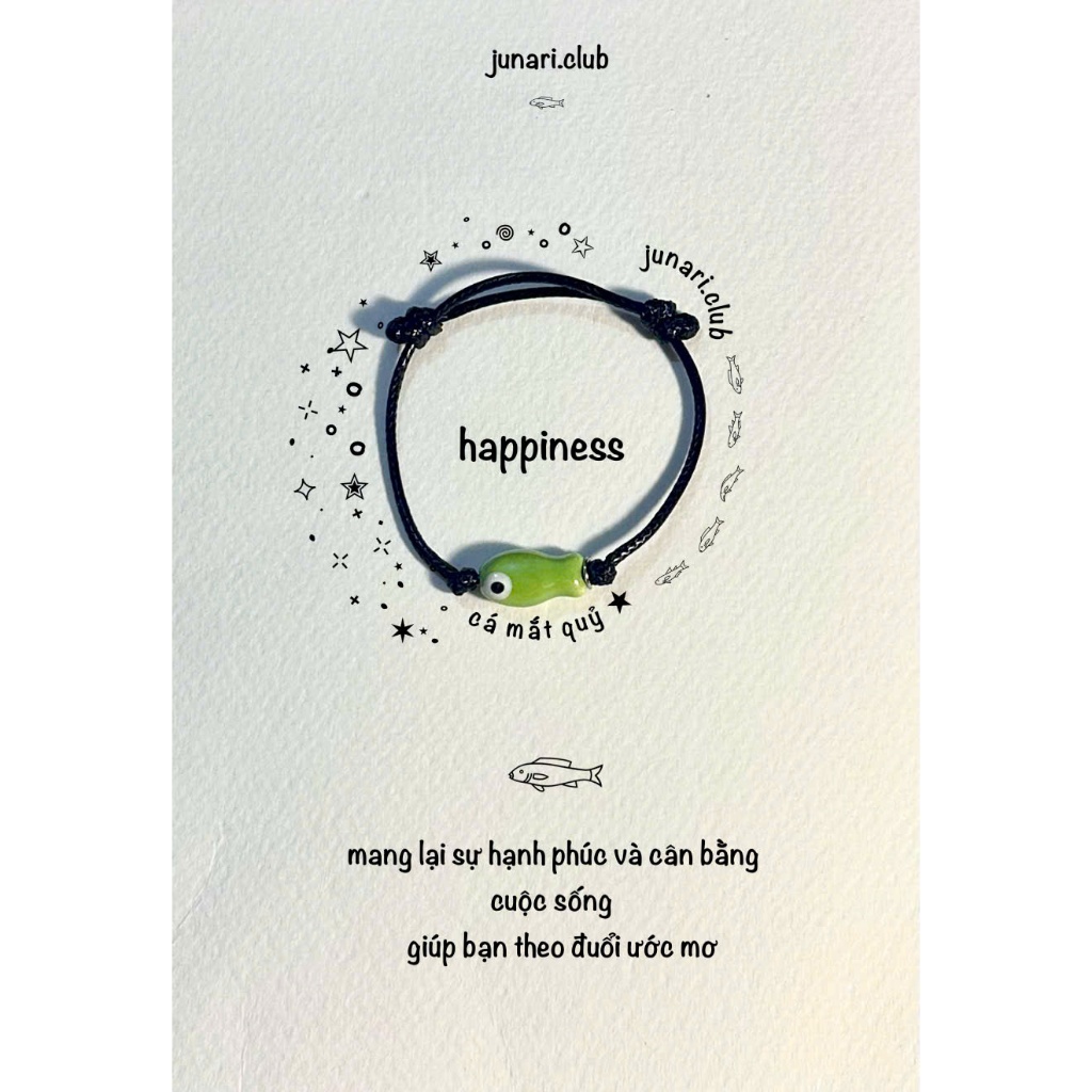 Vòng tay dây sáp hình con cá, dây màu đen, chỉ có charm cá siêu xinh - Junari Club | BigBuy360 - bigbuy360.vn